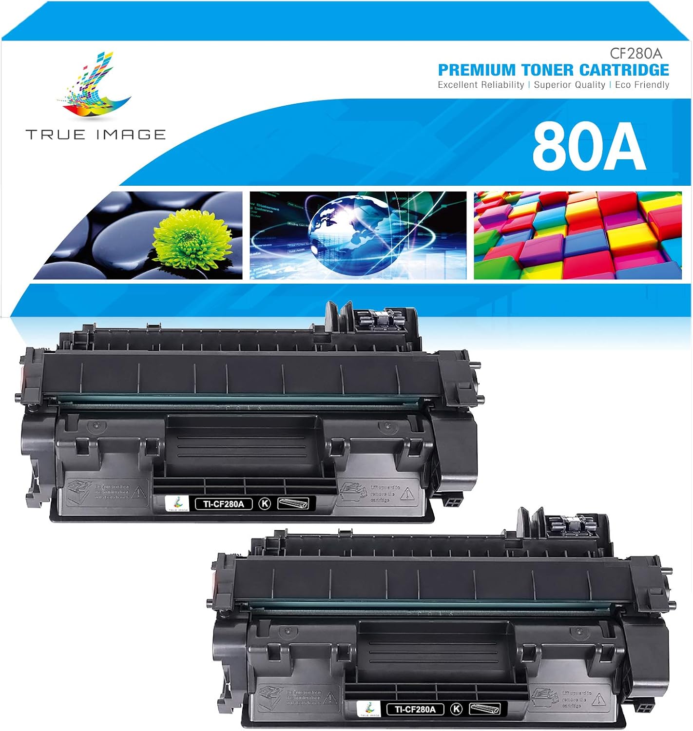 TRUE IMAGE Compatible Toner Cartridge Replacement for HP 80A CF280A 80X CF280X for HP Pro 400 M401n M401dne M401dn MFP M425dn M401dw M401d M425dw M401a M401 M425 Printer (Black, 2-Pack)