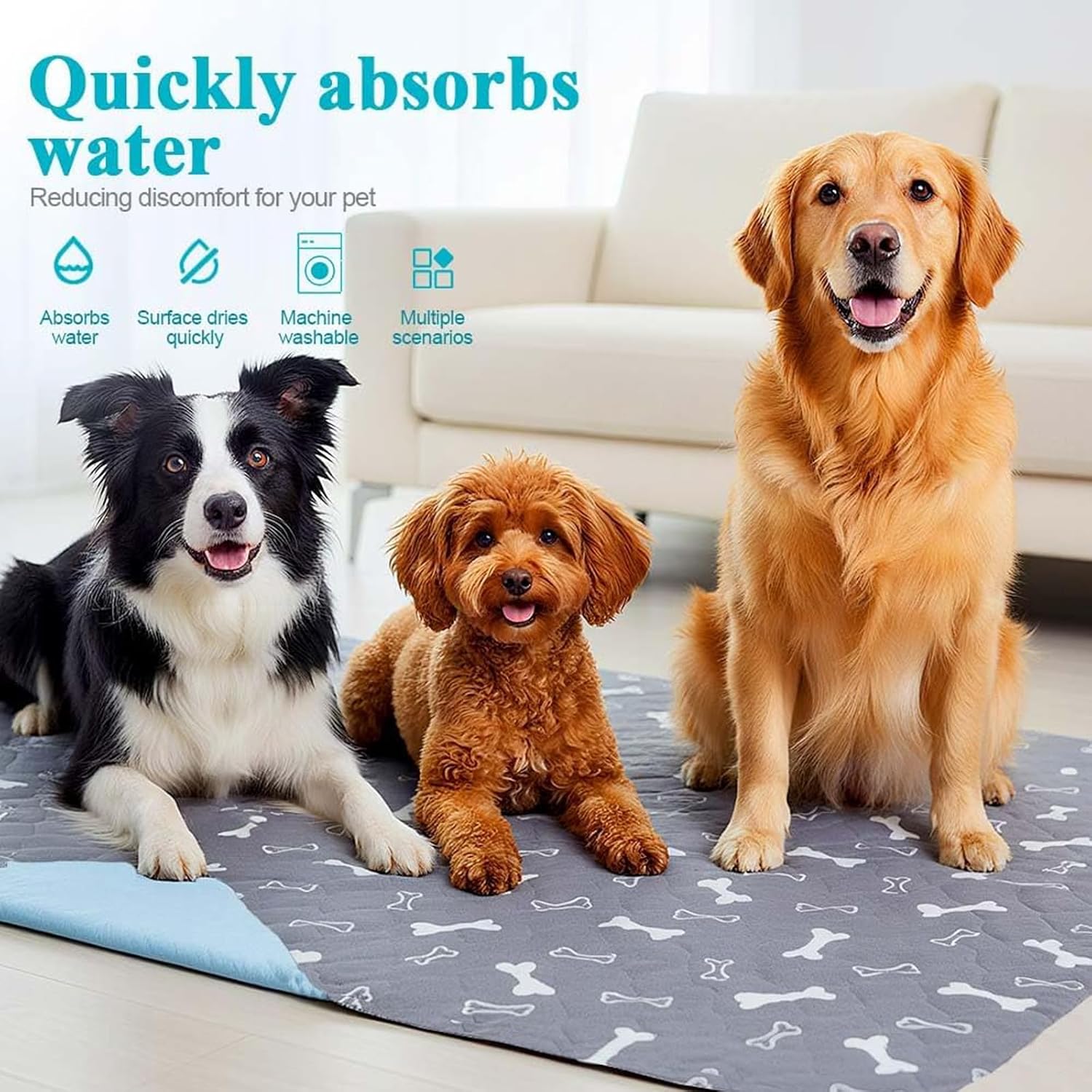Washable Pee Pads for Dogs, 2026 New Super Absorbent Reusable Puppy Pads with Pheromones,Non-Slip Base, Easy to Clean (Gray, L:31.5x35.4inch)