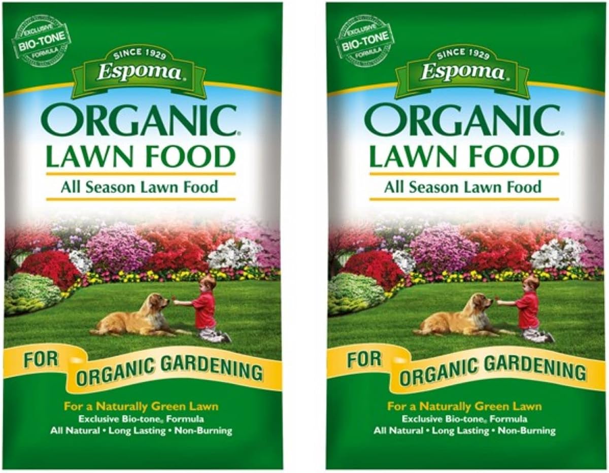 Espoma Organic All Season Lawn Food - Organic Lawn Fertilizer with the Exclusive Bio-tone Formula. Slow Release Long Lasting Feeding for all Lawns - Pack of 2