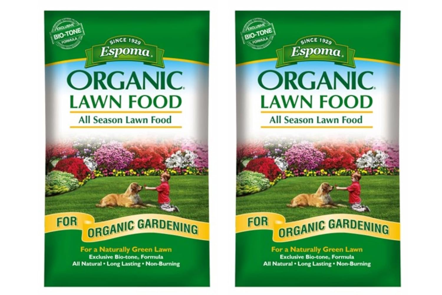 Espoma Organic All Season Lawn Food - Organic Lawn Fertilizer with the Exclusive Bio-tone Formula. Slow Release Long Lasting Feeding for all Lawns - Pack of 2