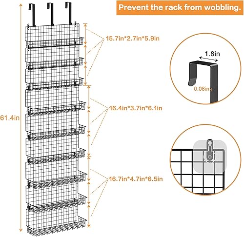 Miniatura 7 de JKsmart Organizador de especias de 9 niveles con gancho de puerta, montaje en pared y capacidad extra grande para puerta de despensa, elegante