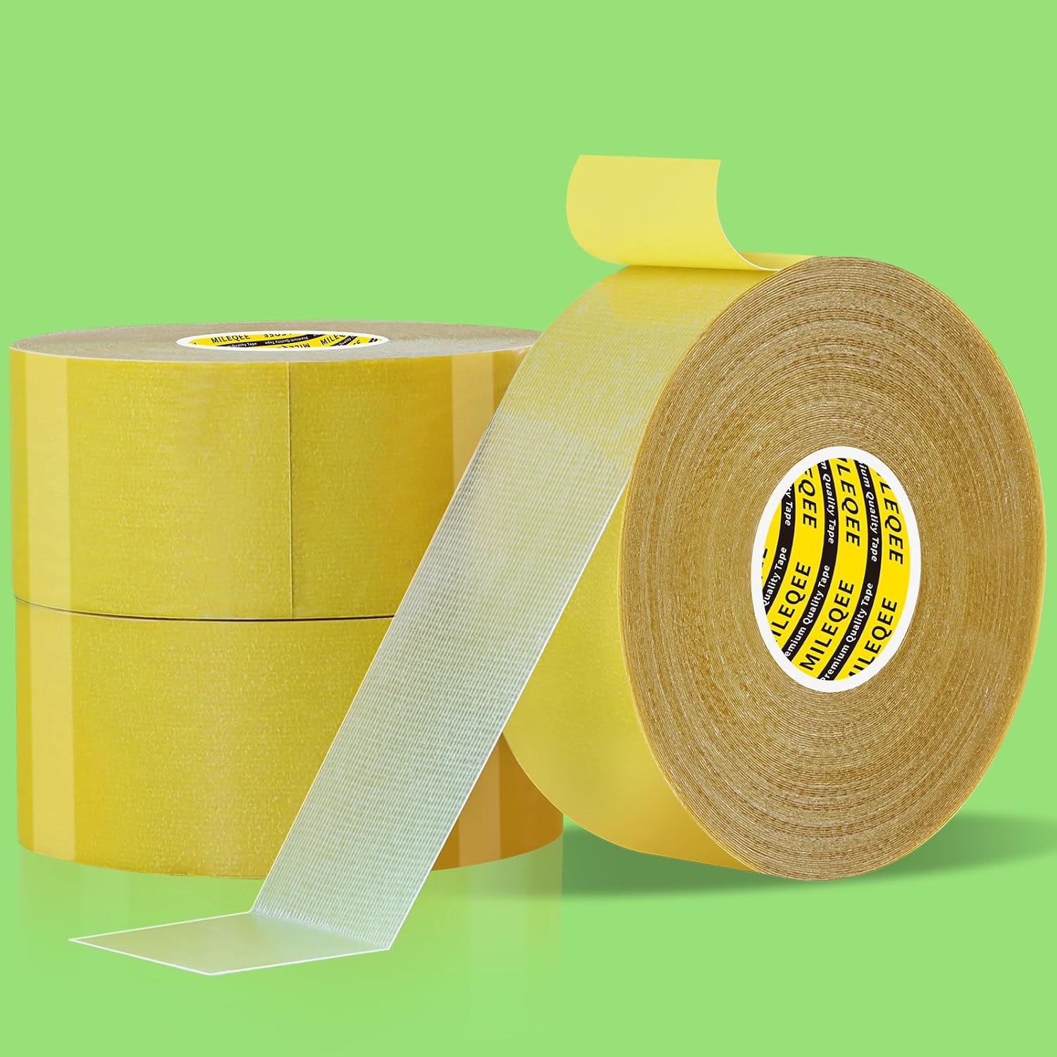 3Pack Double-Sided Tape Strong and Tough,1.77in x 66FT (198FT Total), Durable Duct Cloth Carpet Rugs Fiberglass Mesh Tape,High Stickiness 2 Sided,Multipurpose Removable Residue-Free,Easy Tear