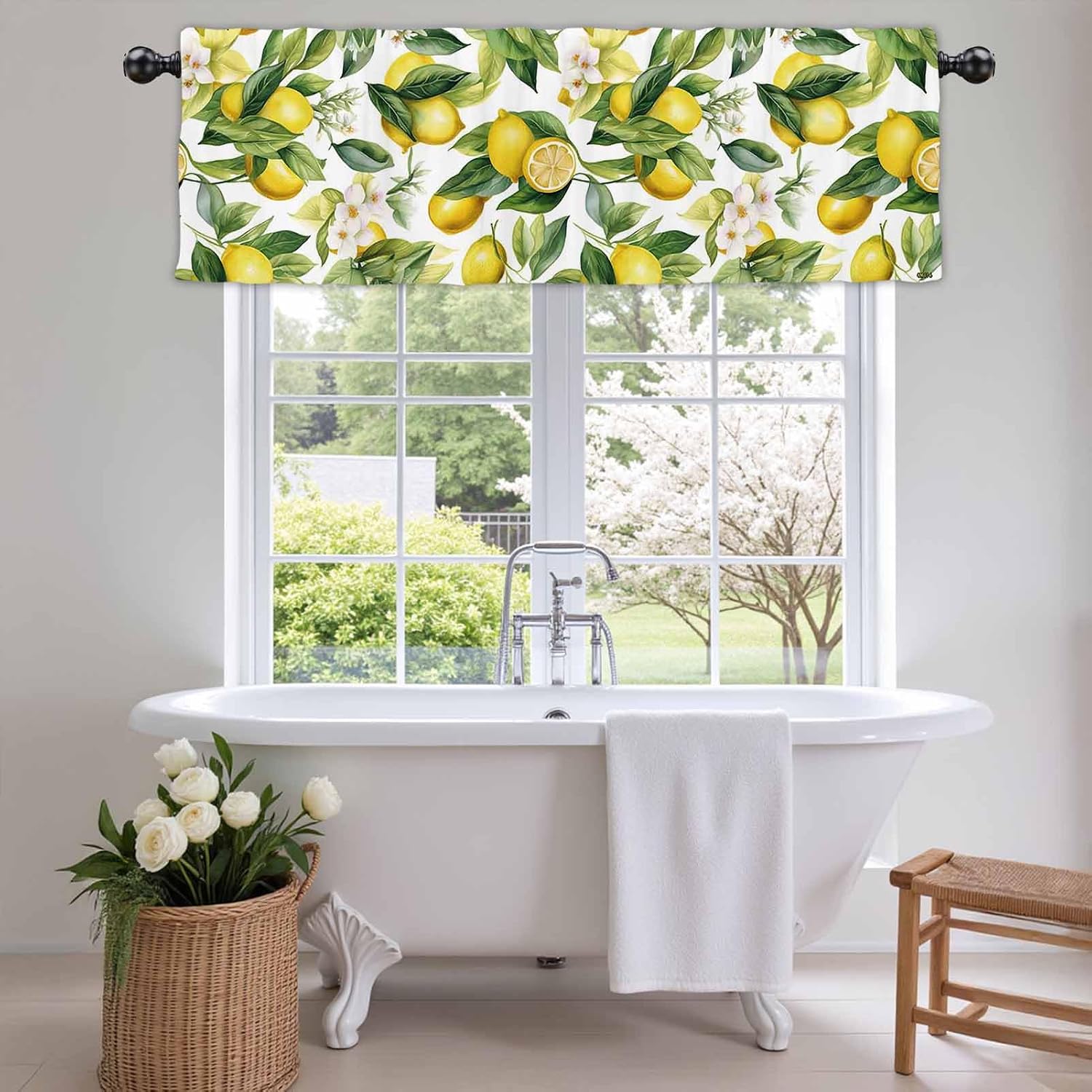 54x18 Inch Watercolor Lemon Floral Window Valance Curtain Yellow Summer Fruit Leaves Rod Pocket Short Topper Curtains Treatment Drapes 1 Panel for Kitchen Bathroom Bedroom Polyester