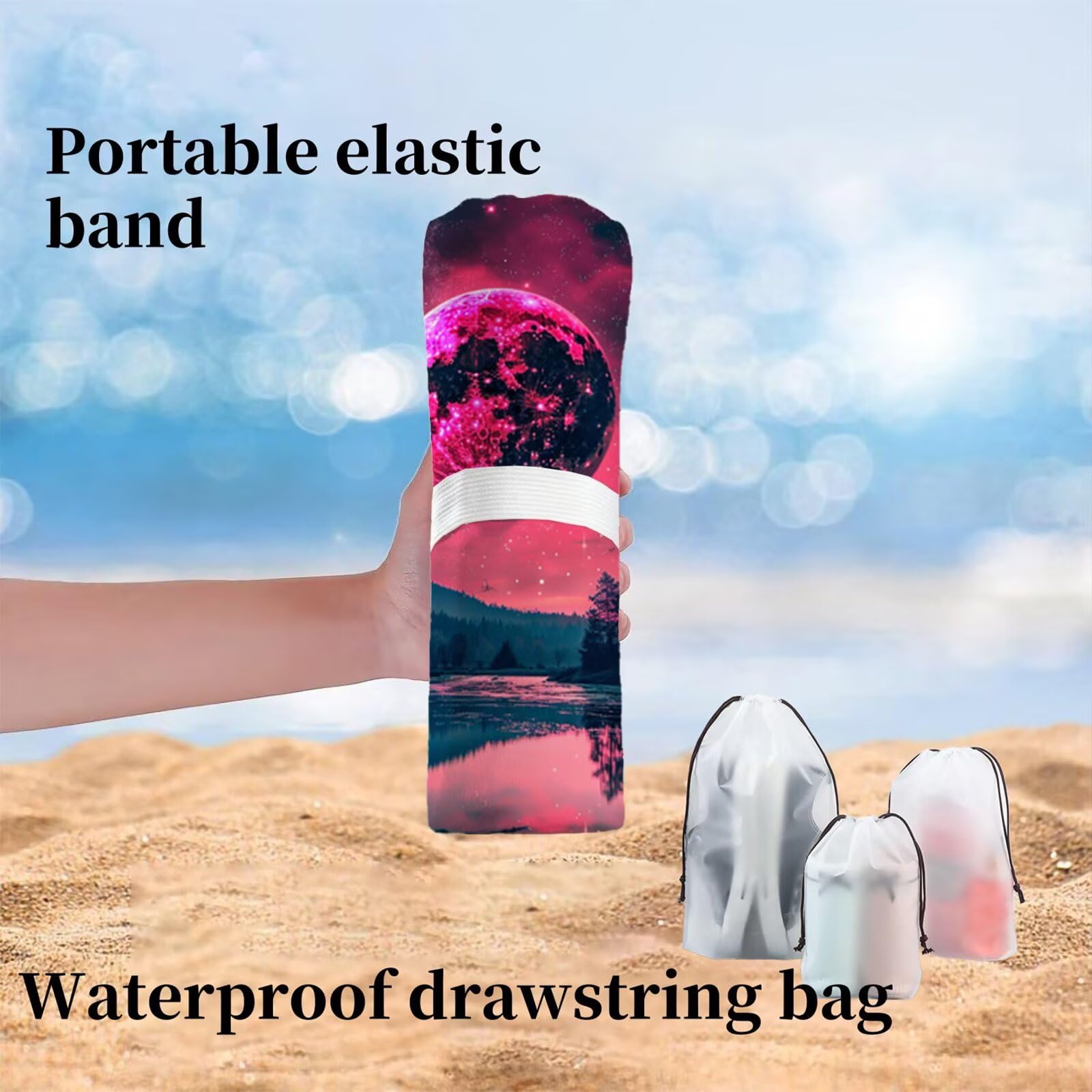 Ręcznik plażowy z mikrofibry gwiaździste niebo planeta ręczniki plażowe dla dorosłych, 220 x 100 cm, duży ręcznik do jogi, szybkoschnący, bez piasku, miękki, kompaktowy, lekki ręcznik podróżny do
