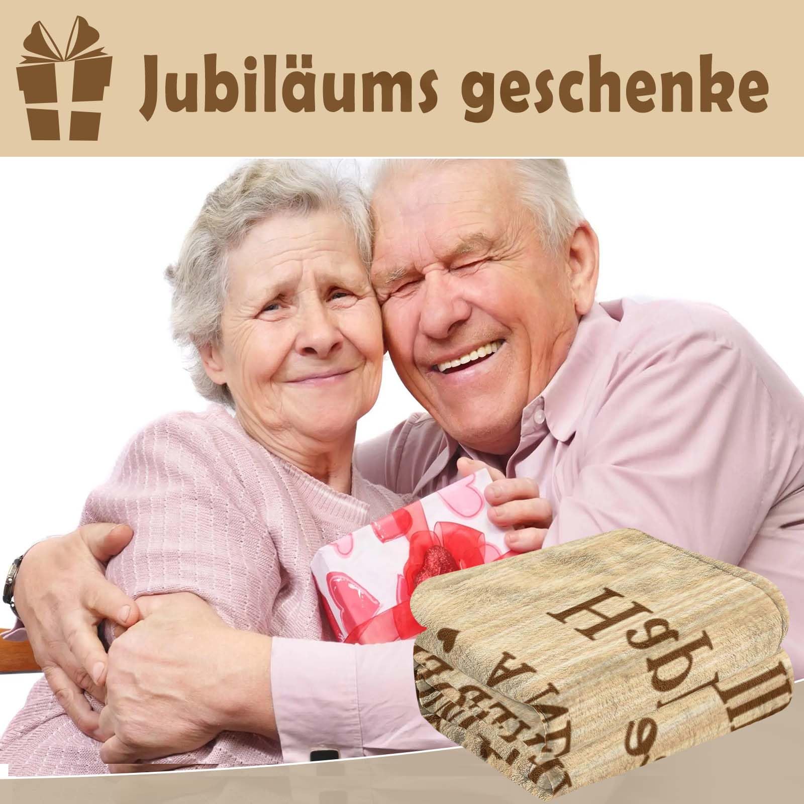 Goldene Hochzeit Geschenke, 50 Hochzeitstag Geschenke für Sie/Ihn, Geschenk Goldene Hochzeit Eltern, Goldenehochzeit Geschenkideen Decke 200x150CM