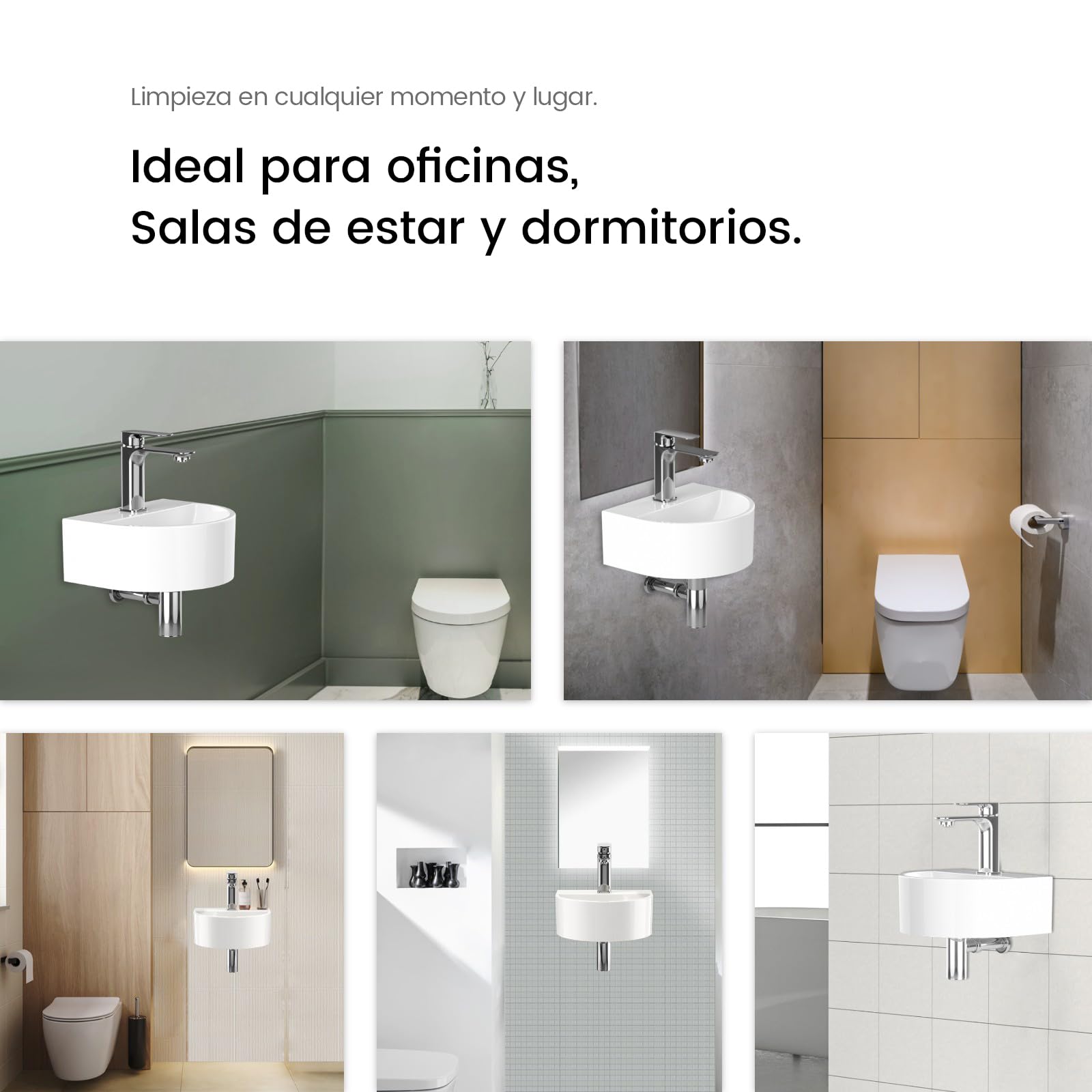 EMKE Lavabo Semi-Circular 303 x 255 x 120 mm, Lavamanos Suspendido para Montar en la Pared, Lavabo de Cerámica para WC de Invitados y Baño, Diseño Moderno, Blanco Brillante