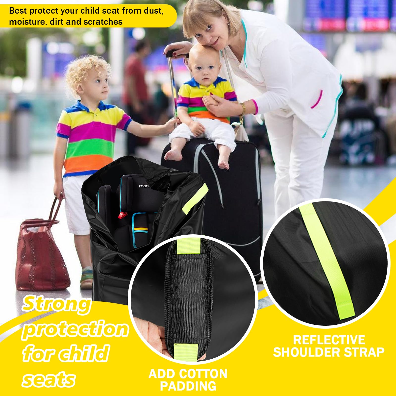 Sac de transport pour siège enfant : Sac de transport imperméable pour poussette Tissu Oxford, sac de siège enfant pour siège auto bébé, sac de voyage portable en soute, sac de siège auto pour pousset
