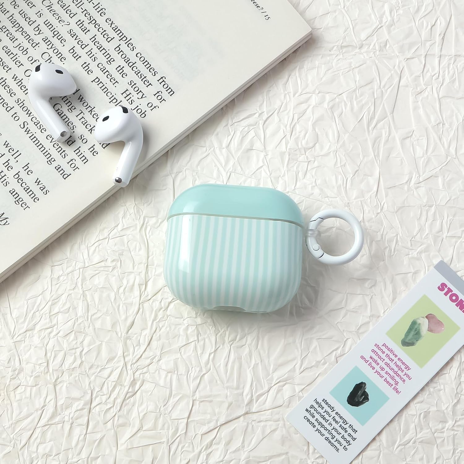 for AirPod 4th Generation Case Cute Striped Trendy Aesthetic Glossy Shockproof Protective Case for AirPod 4 with Cleaner Kit-Blue image 4