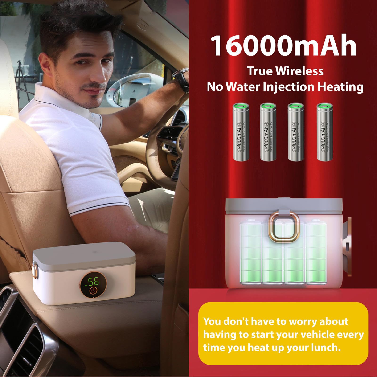 Fiambrera Electrica Recargable E Inalámbrico, Fiambrera Trabajo Portátil Y Con Batería De 16000 mAh, Comideras Electricas
