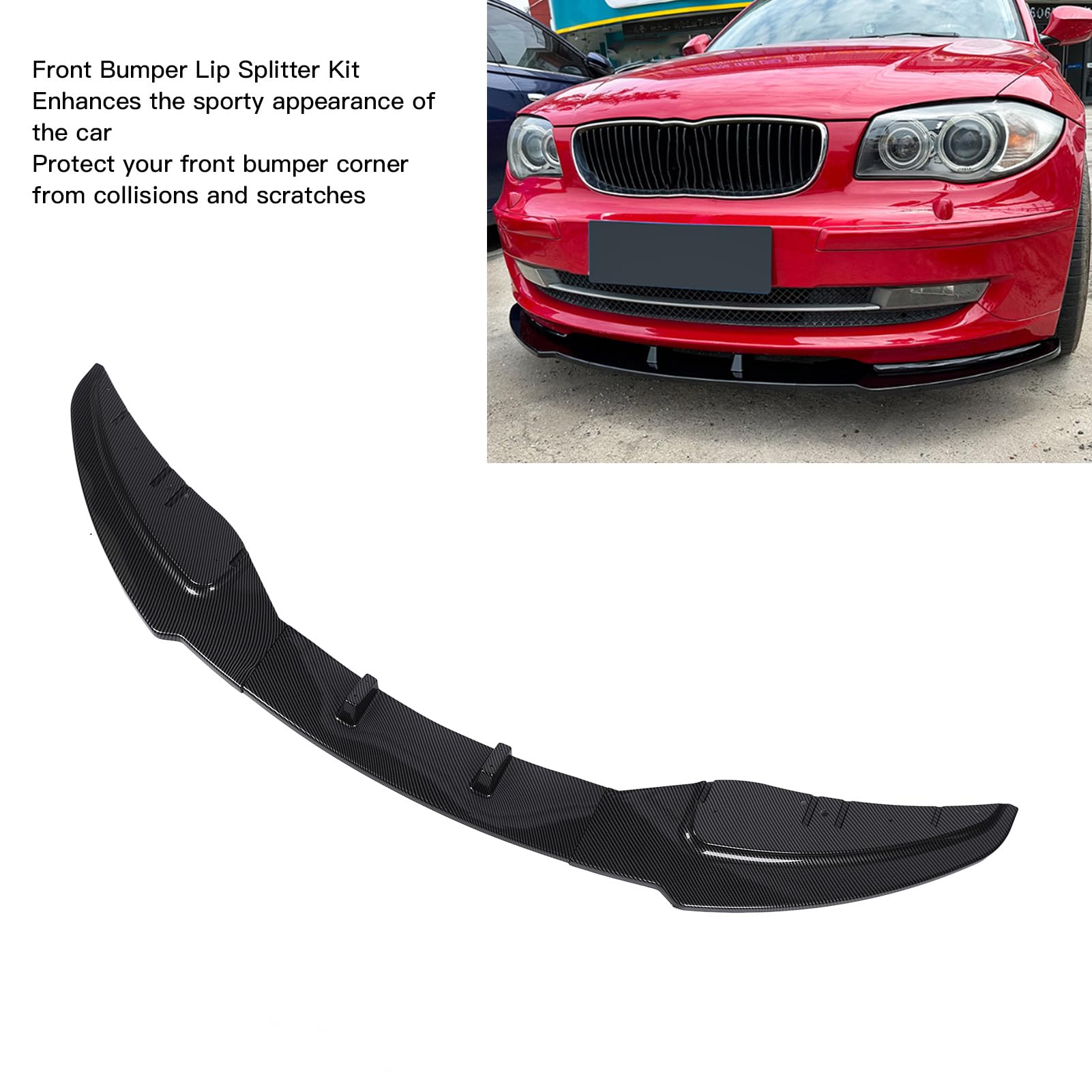 Alerón Divisor de Labios de Parachoques Delantero de Coche de 3 Uds para 1 Serie E81 E82 E87 E88 LCI Edición Estándar 2008-2011 (estilo de fibra de carbono)
