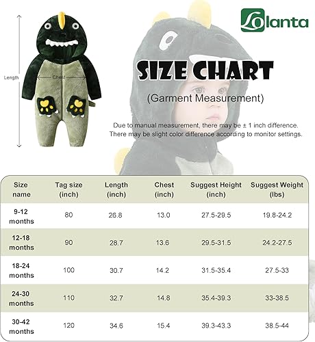 Miniatura 4 de LOLANTA Clohtes cálidos para bebés Disfraces de dinosaurio de Halloween de invierno para niños (verde, 30-42 meses)