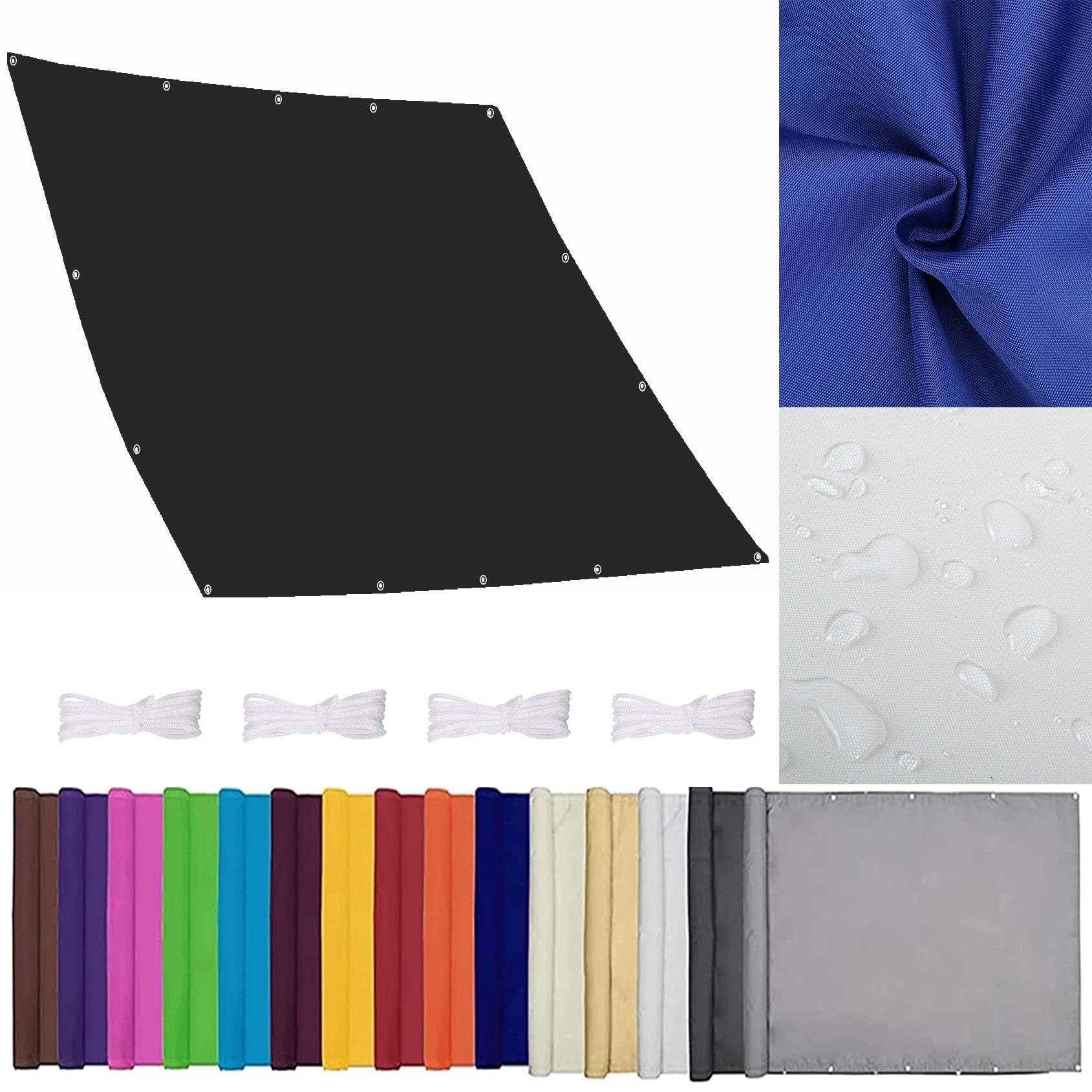 Tissu d'ombrage noir 4x4m avec oeillets inclus pour brise-vent de terrasse