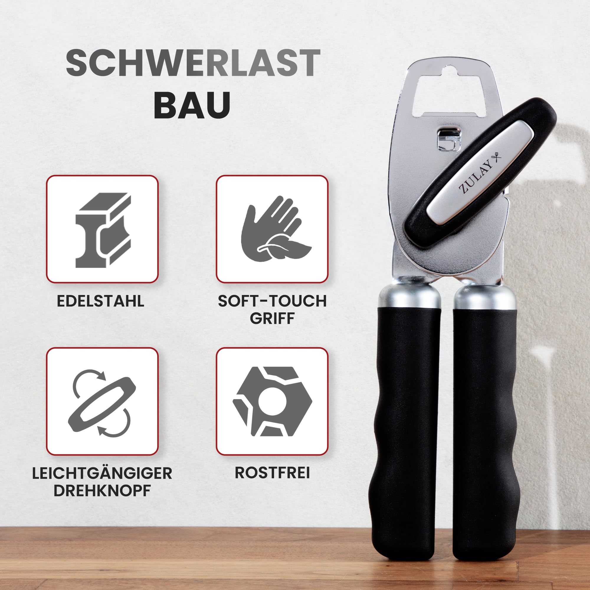 Zulay Kitchen Dosenöffner Manuell aus Edelstahl – Schwerlast Can Opener mit Flaschenöffner, Ergonomischer Drehknopf & Soft-Grip-Griffe… – Ansicht 3