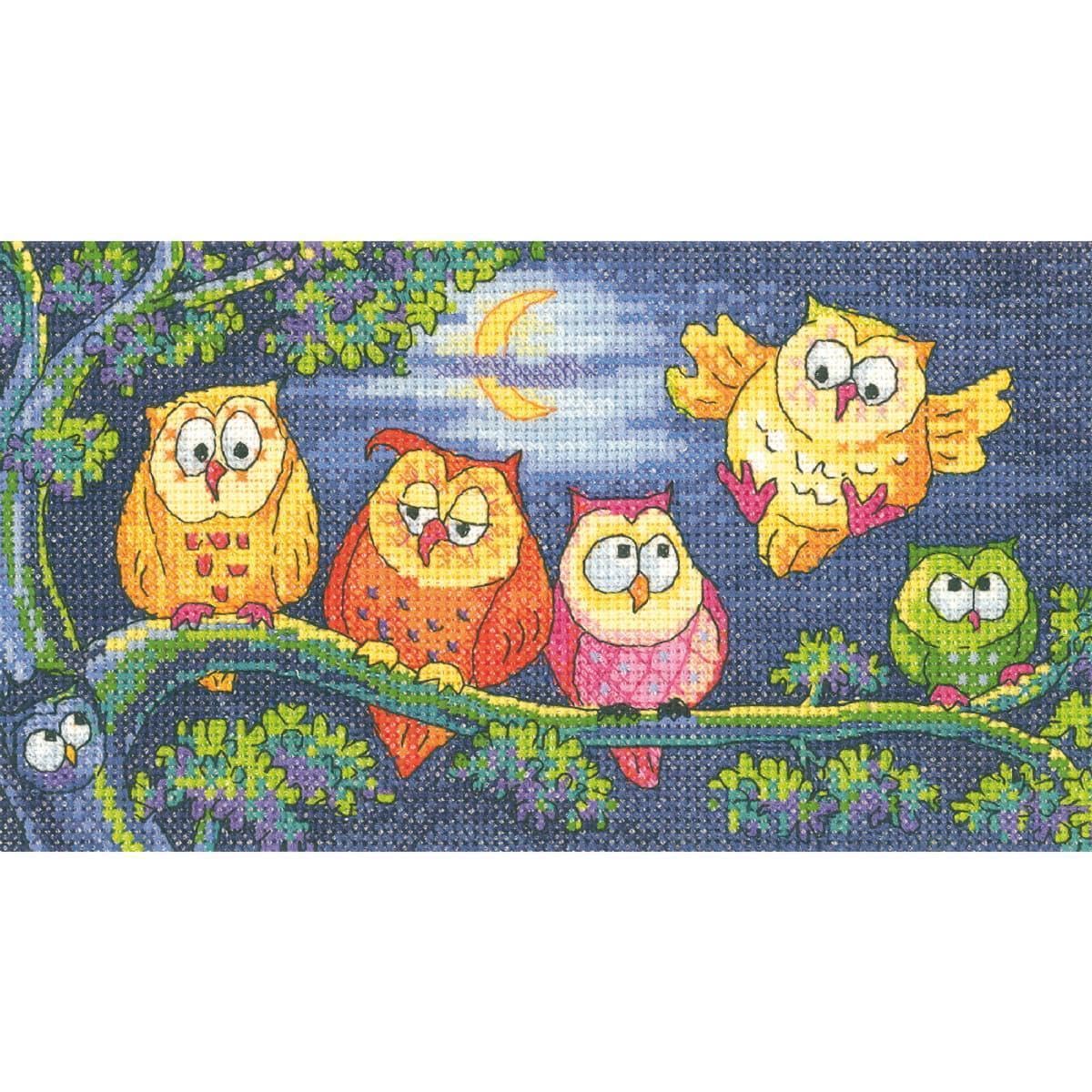 Heritage Crafts Cross Stitch Kit - A Hoot of Owls