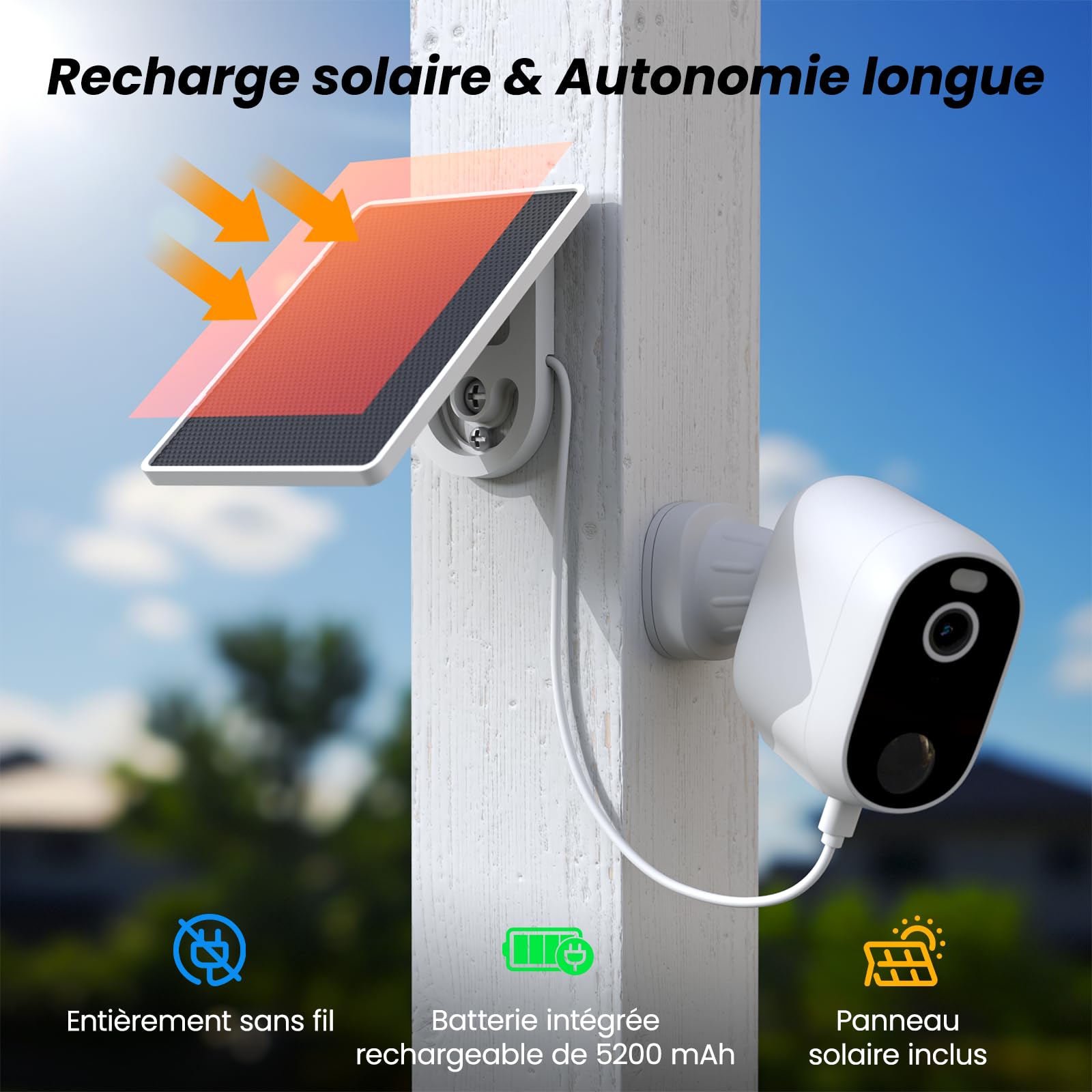 INFIYA 2K Camera Surveillance WiFi Exterieure sans Fil - Camera Exterieur sans Fil Solaire, Alerte Instantanée PIR, Vision Nocturne Couleur, Détection Humaine, 2.4GHz WiFi, Étanche IP65 (Lot de 2)
