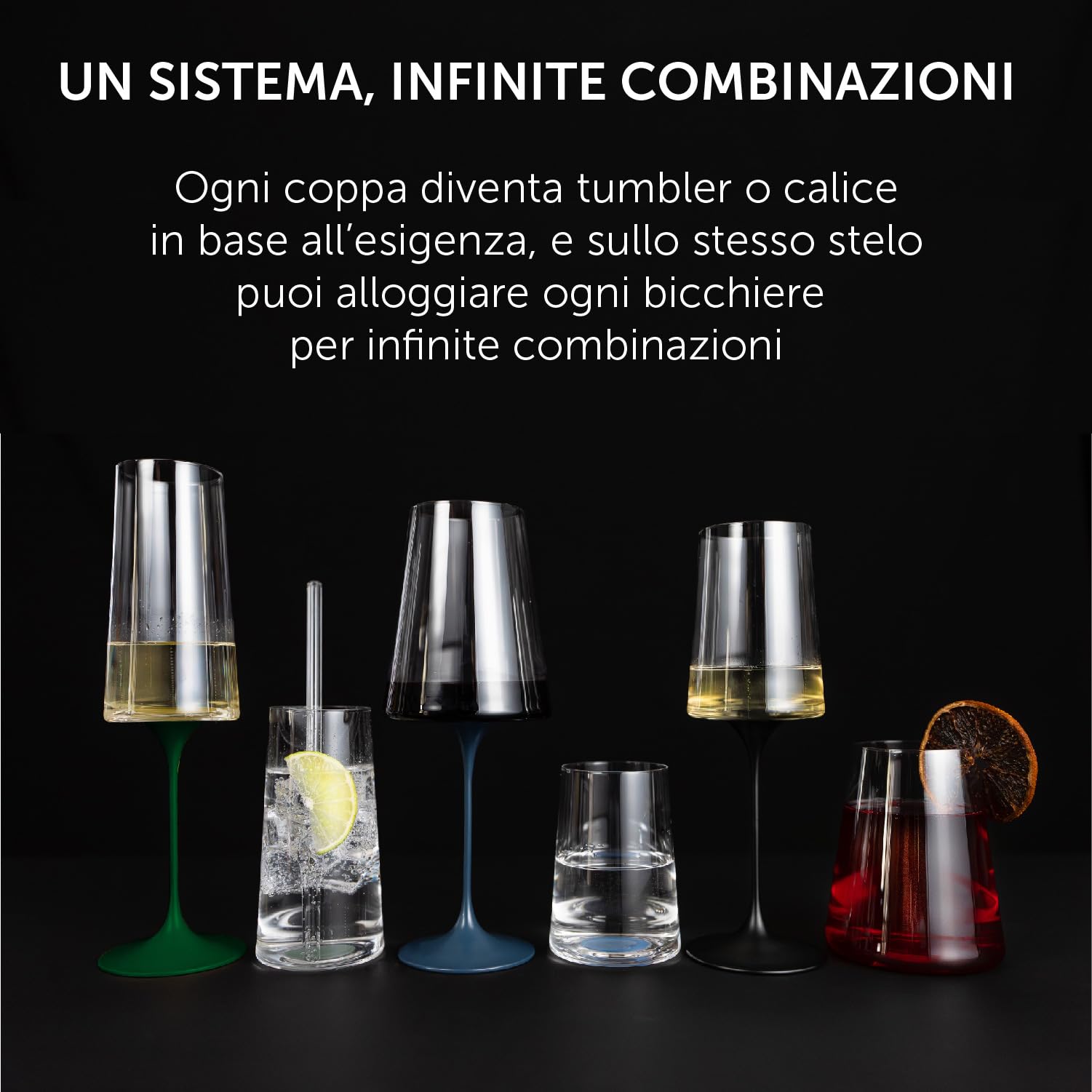 Trebonn SplitGlass Bicchieri Modulari Magnetici (Set 2 Flute) – Da Bicchiere a Calice in 1 Click – Salvaspazio, Lavabili in Lavastoviglie (Blue)