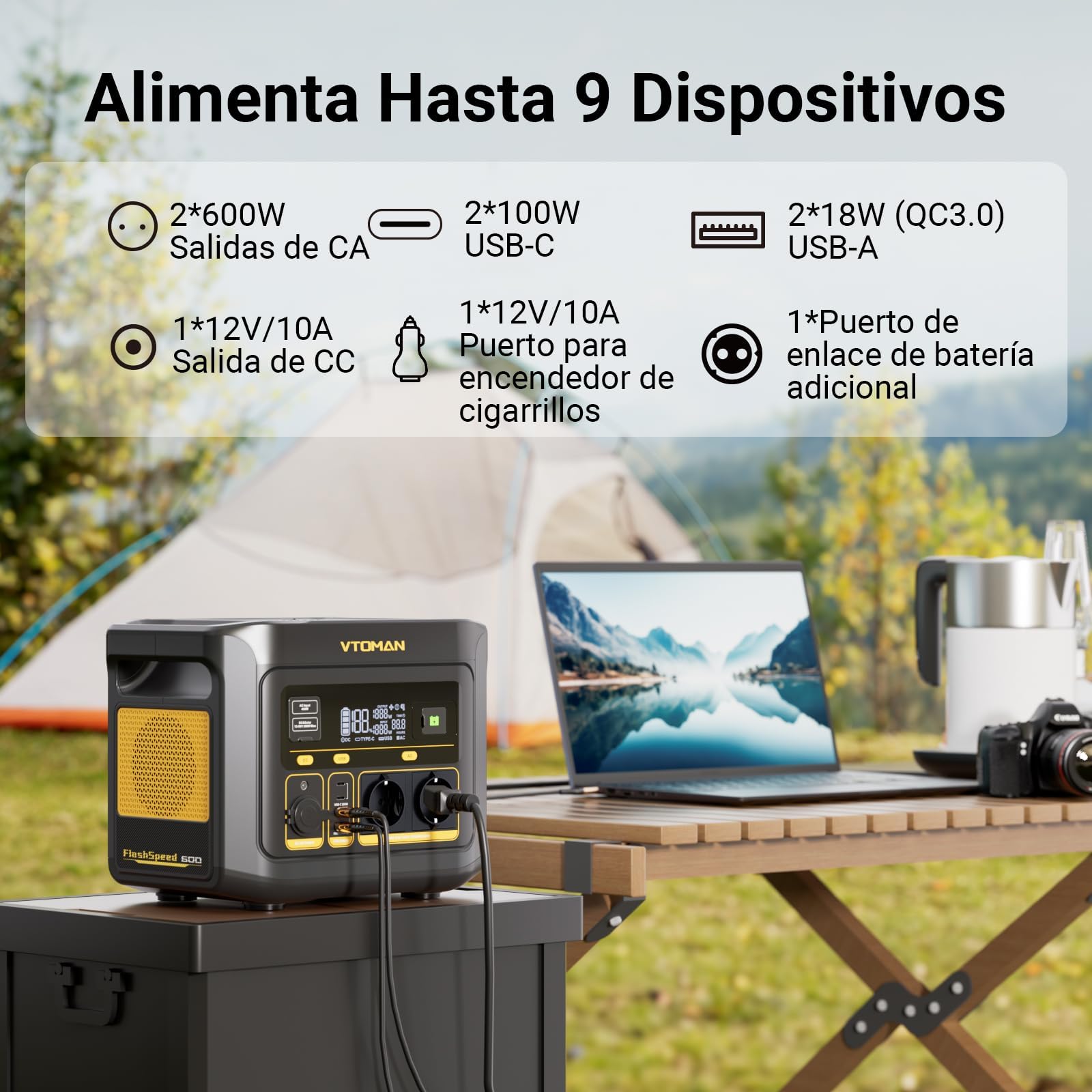 VTOMAN FlashSpeed 600 Estación de Energía Portátil con 110W Panel Solar | Generador Solar 499Wh 600W, Batería LiFePO4, 80% Carga Rápida en 1H, Capacidad Ampliable, Camping, Fiestas, Jardin