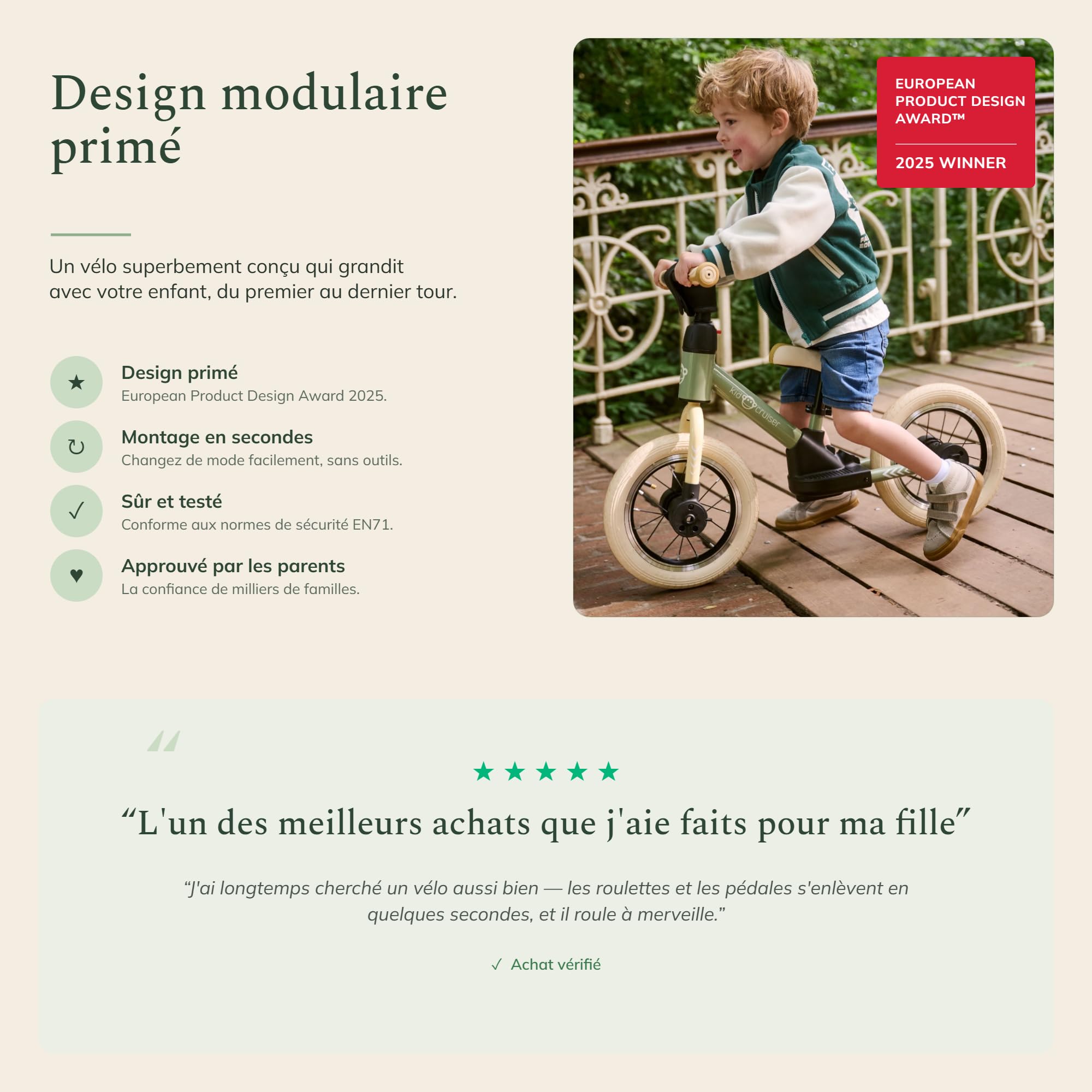 Kidcruiser Pedalplay Draisienne evolutive, Velo Enfants 2 Ans, Design 3 en 1, Javec des roulettes latérales et des pédales à LED, Cadre Robuste