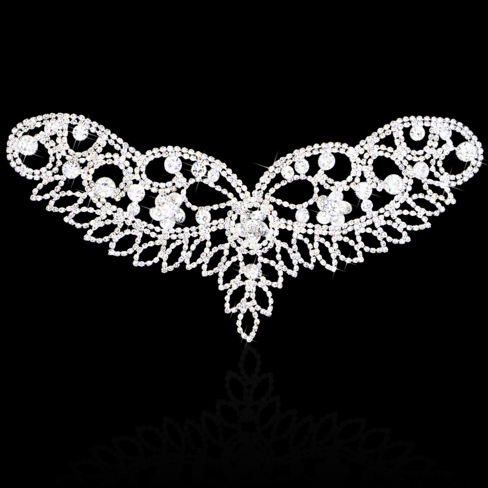 PEARLY JUN Silver Rhinestone Applique Rhinestone Patch Crystal Applique — image 1