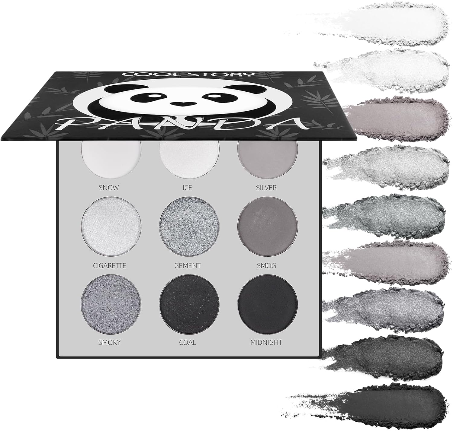 Black Smoky Oogschaduwpalet, met PANDA 9 kleuren, True Black Dark Grey, smokey oogschaduwpalet, mat en glinsterend, make-up-palet voor smokey, voor vakantie en Halloween