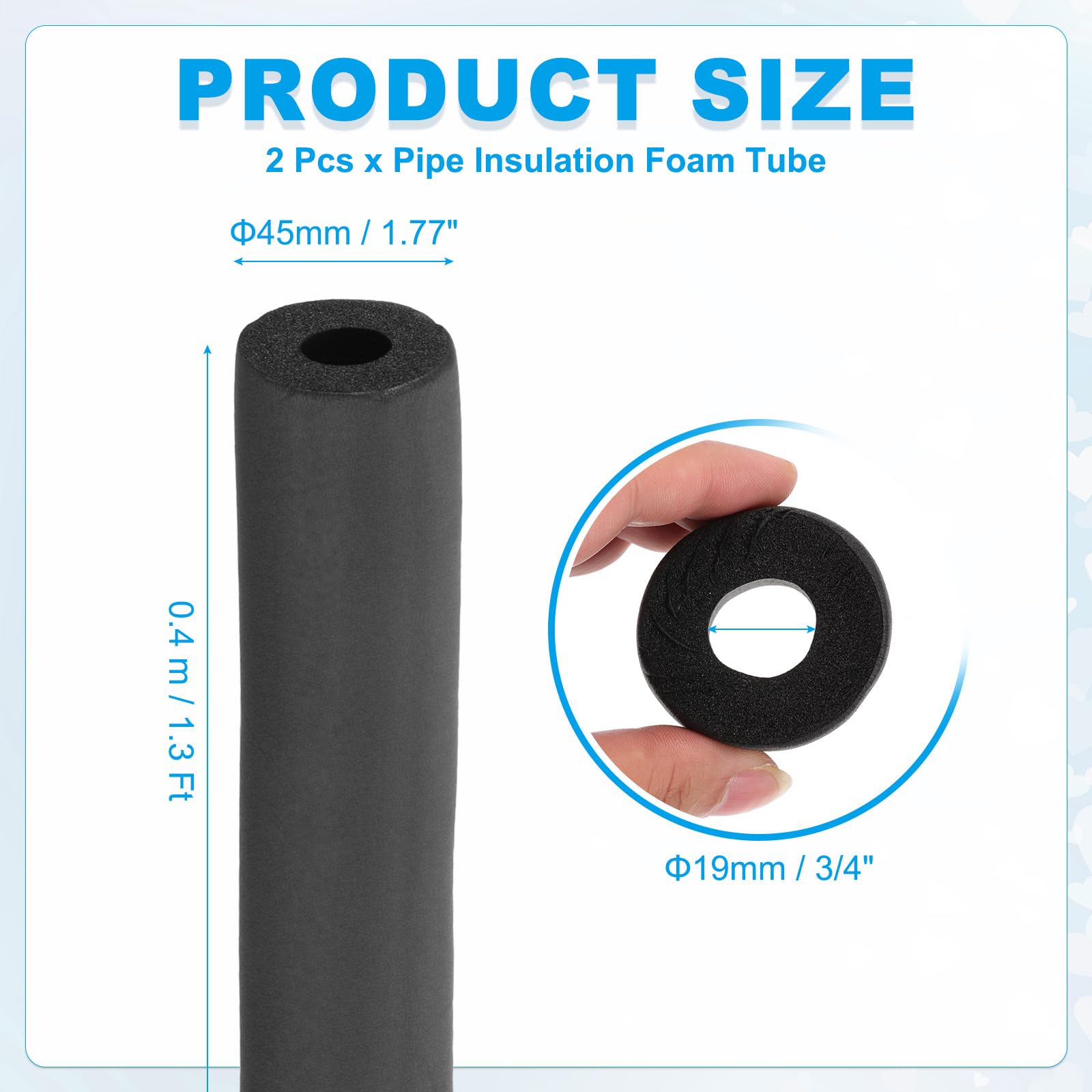 PATIKIL 3/4" (19mm) ID x 1.3Ft x 0.51" Pipe Insulation Foam Tube - Image 2