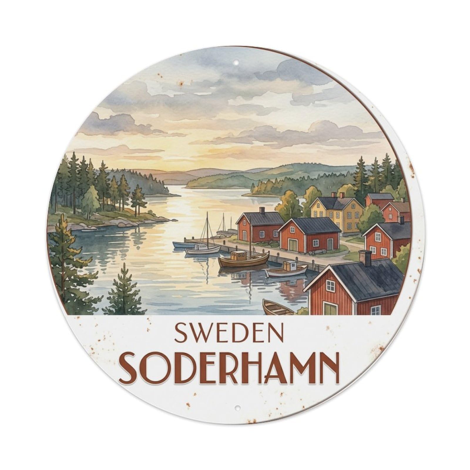 Vintage Travel Soderhamn Sweden Bay Metal Tin Sign