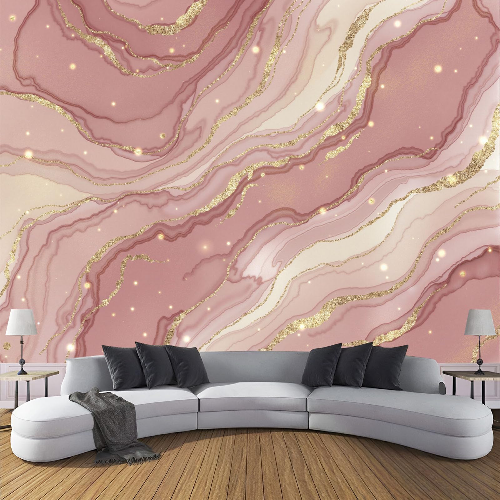 Papier peint panoramique marbré pour sublimer un grand salon