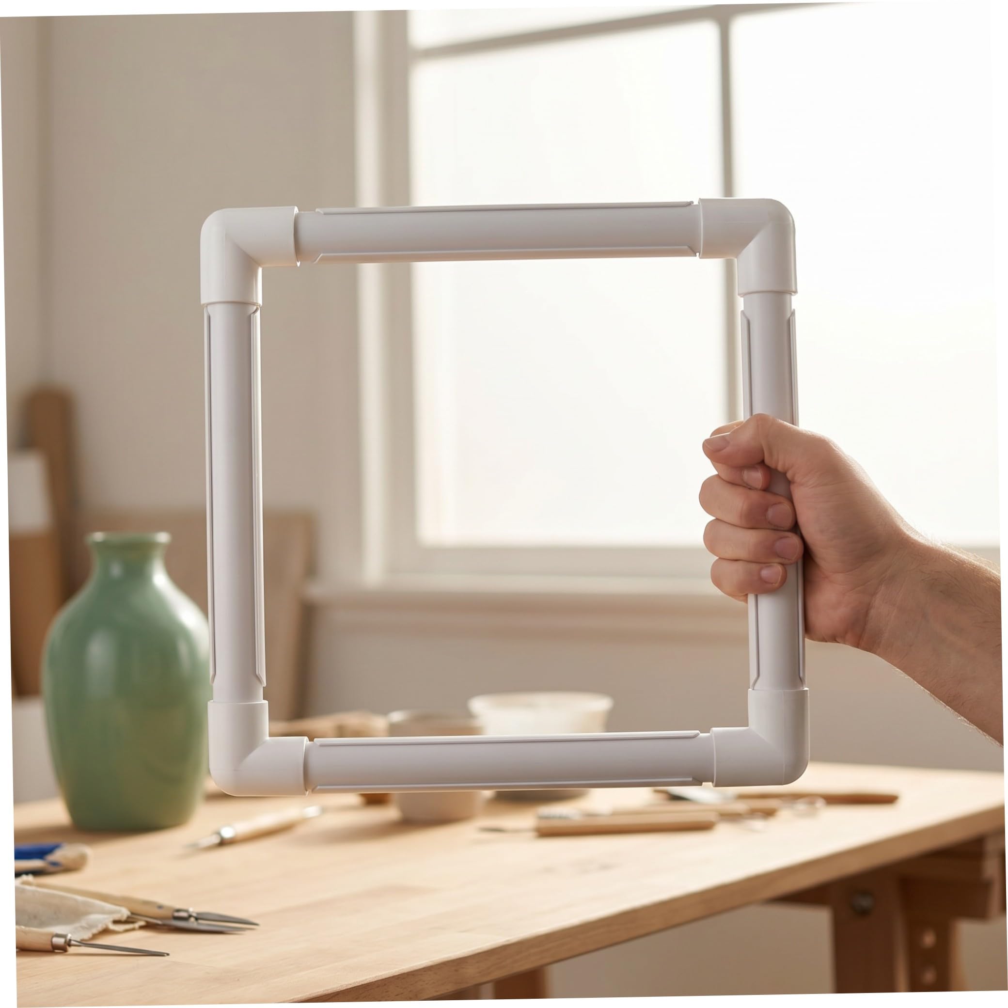 WRITWAA 2 Pezzi Telaio Quadrato in Plastica per Ricamo Punto Croce e Quilting Supporto Resistente e Leggero per Lavori di Tessuto e Seta