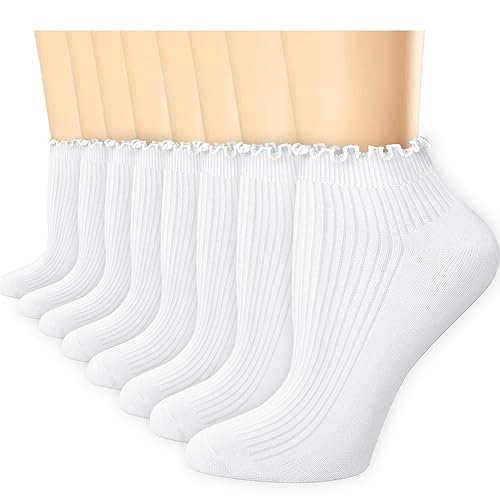 8 Pairs Ruffle Socks for Women, Ankle Cute Frilly Cotton