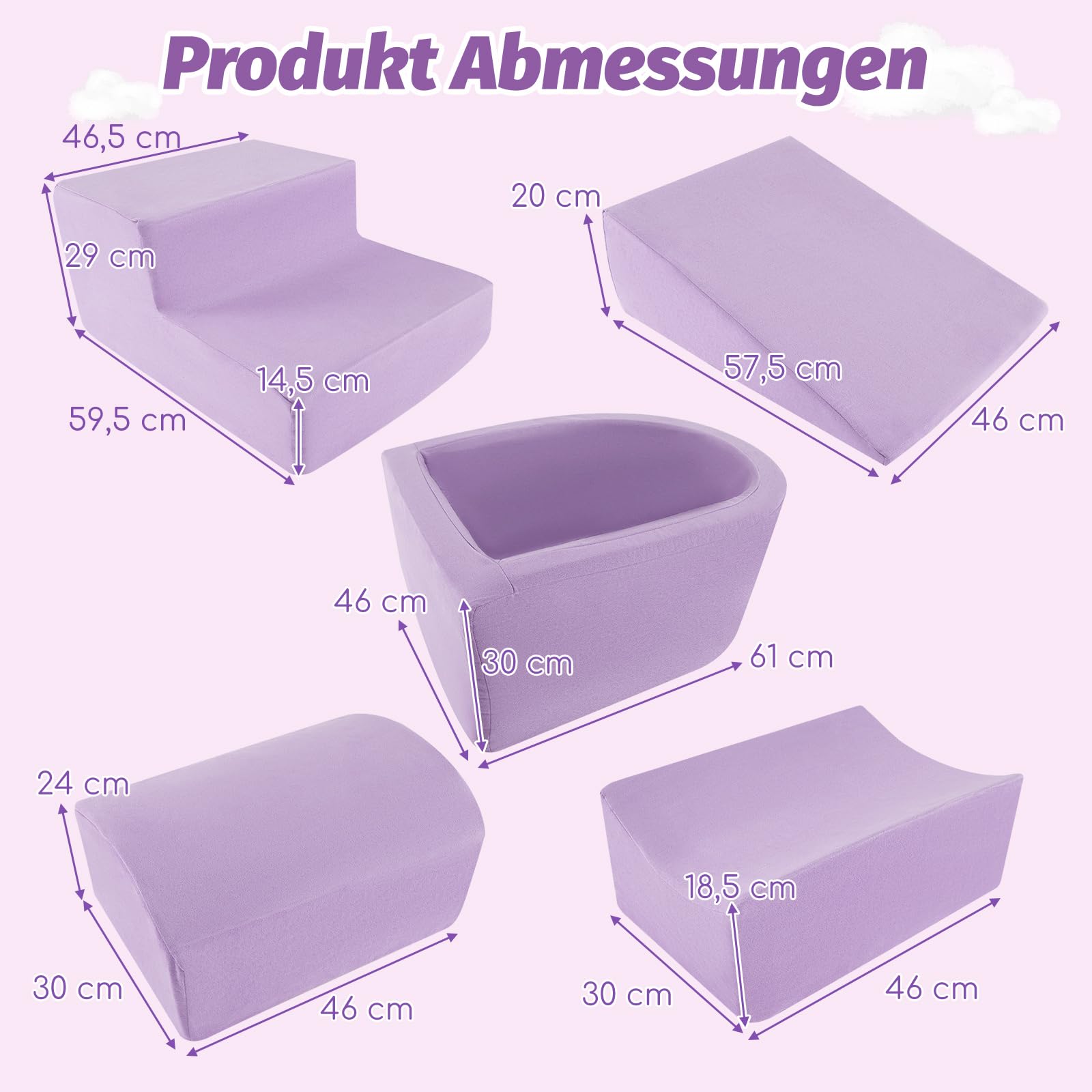 GOPLUS Schaumstoffbausteine mit Bällebad, 5-teiliges Softbausteine mit Wildlederbezug, Hochdichtes Schaumstoff, Weiche Riesenbausteine für Kleinkinder zum Klettern, Ohne Bällebad (Lila)