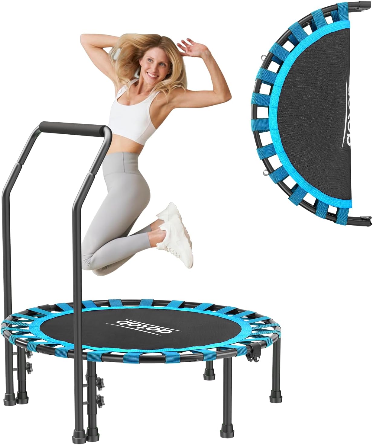 AOTOB 40/48" Fitness Trampoline for Adult, Max Load 450 LBS, Foldable Mini Trampoline with Durable Bungees,Small Rebounder Exercise Trampoline with Bar for Workout for Quiet & Safely Cushioned Bounce
