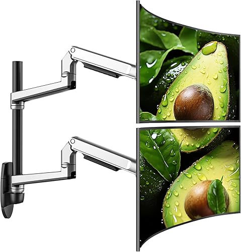 Soporte de pared para monitor dual para pantallas planas o curvas de hasta 38" dentro de 25 libras, brazo ajustable para monitor con gestión de