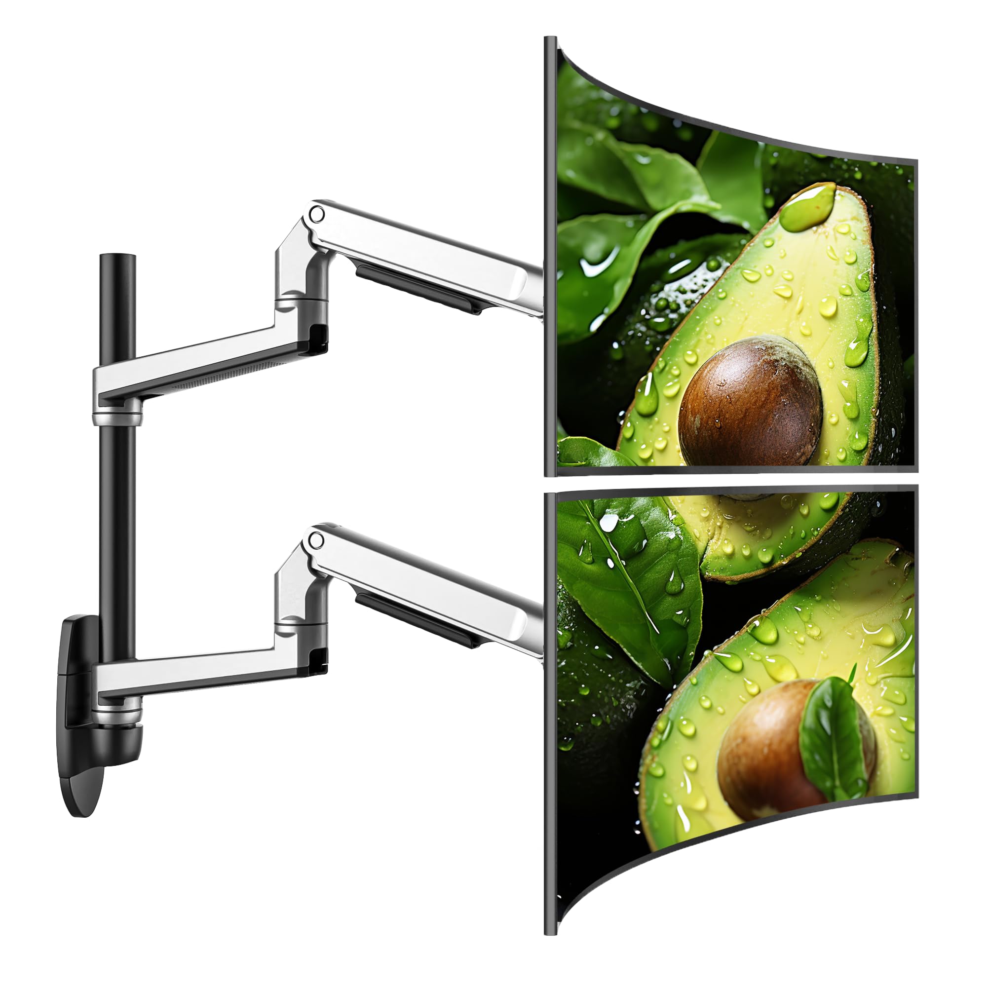 ErgoUnion Dual-Monitor-Wandhalterung für 13-38 Zoll Bildschirm bis 11 Kg, Monitorarm für 2, VESA-Wandhalterung, vollbewegliche verstellbare Computer-Monitorwandhalterung, 75x75/100x100mm, Silber