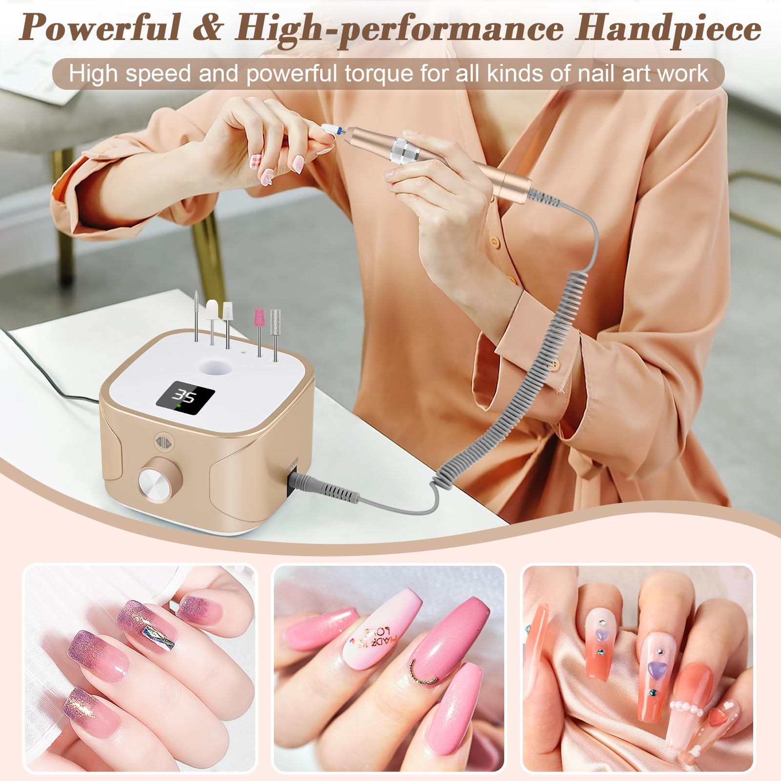 Nagelfräser für Gelnägel 35000 U/Min, Kredioo 11 in 1 Elektrische Nagelfräser mit LED Display Fräser Maniküre Pediküre Set für Salon und Zuhause