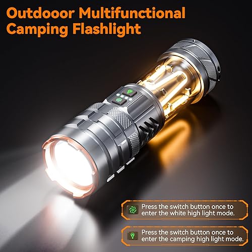 Miniatura 4 de Linterna LED de alto lúmenes, 3000 lúmenes, linterna súper brillante, linterna recargable con 11 modos e impermeable IPX7, potente linterna de