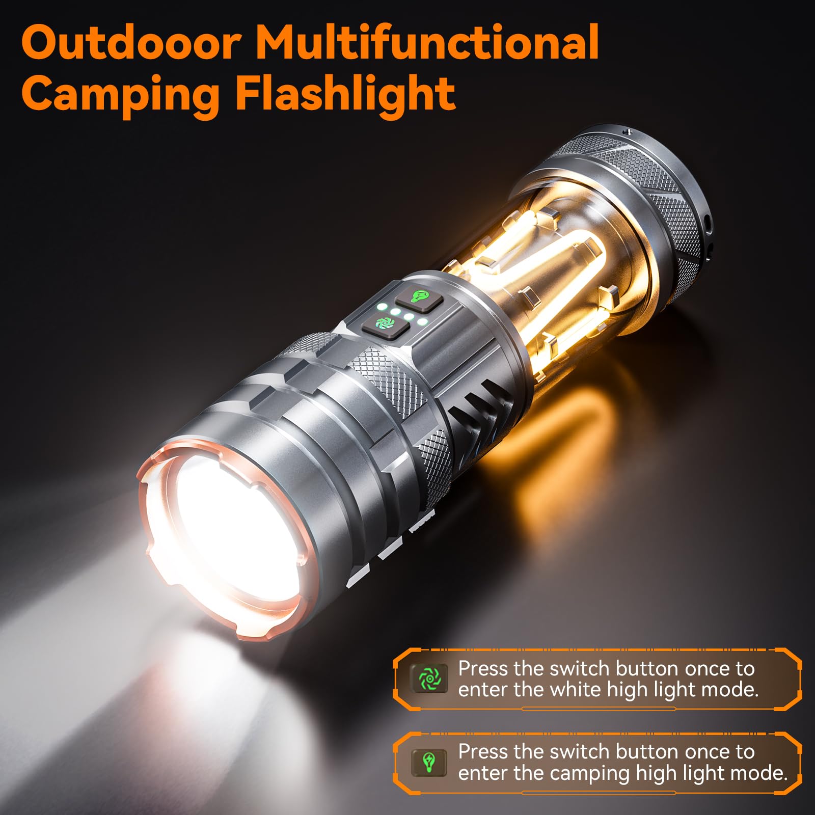 G580 - Torcia da campeggio, 5000 mAh, 3000 lumen, super luminosa, ricaricabile, con 11 modalità, impermeabile IPX7, regolabile, a LED, per tattica, campeggio, all'aperto, auto
