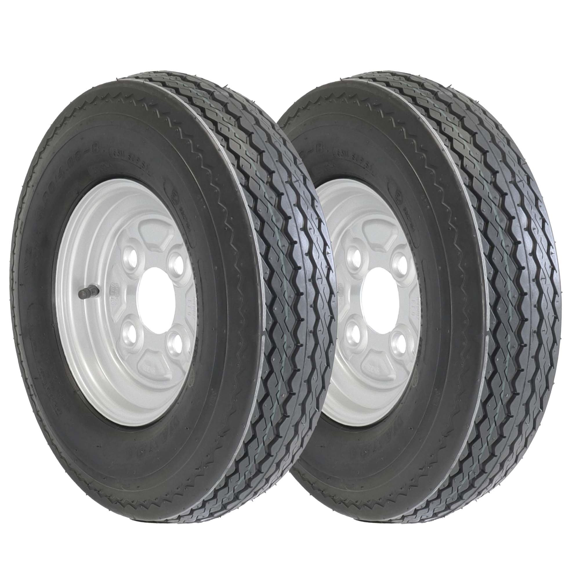 The Drive | 2x Komplettrad 4.00-8/4.80 62N für kleine Pkw-Anhänger | Felge 2,50x8 ET0 / ML60 – Lochkreis 4x100 | Tragkraft je 265kg – max. 140 km/h