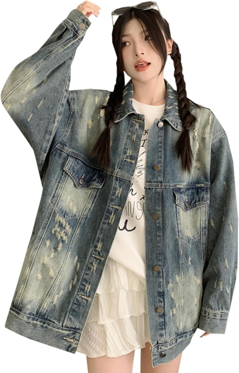 [A Q P K W A] デニムジャケット レディース ゆったり コート デニム おしゃれ トップス アウター ジャケット ジージ