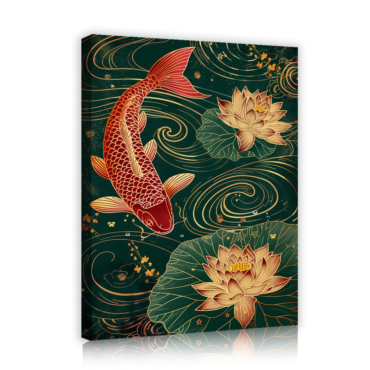 Via Vela Red Koi Fish Canvas Wall Art Feng Shui Lucky Carp Painting Lotus Pond Print Traditional Chinese Zen Decor Framed Artwork for Bathroom 20x30cm