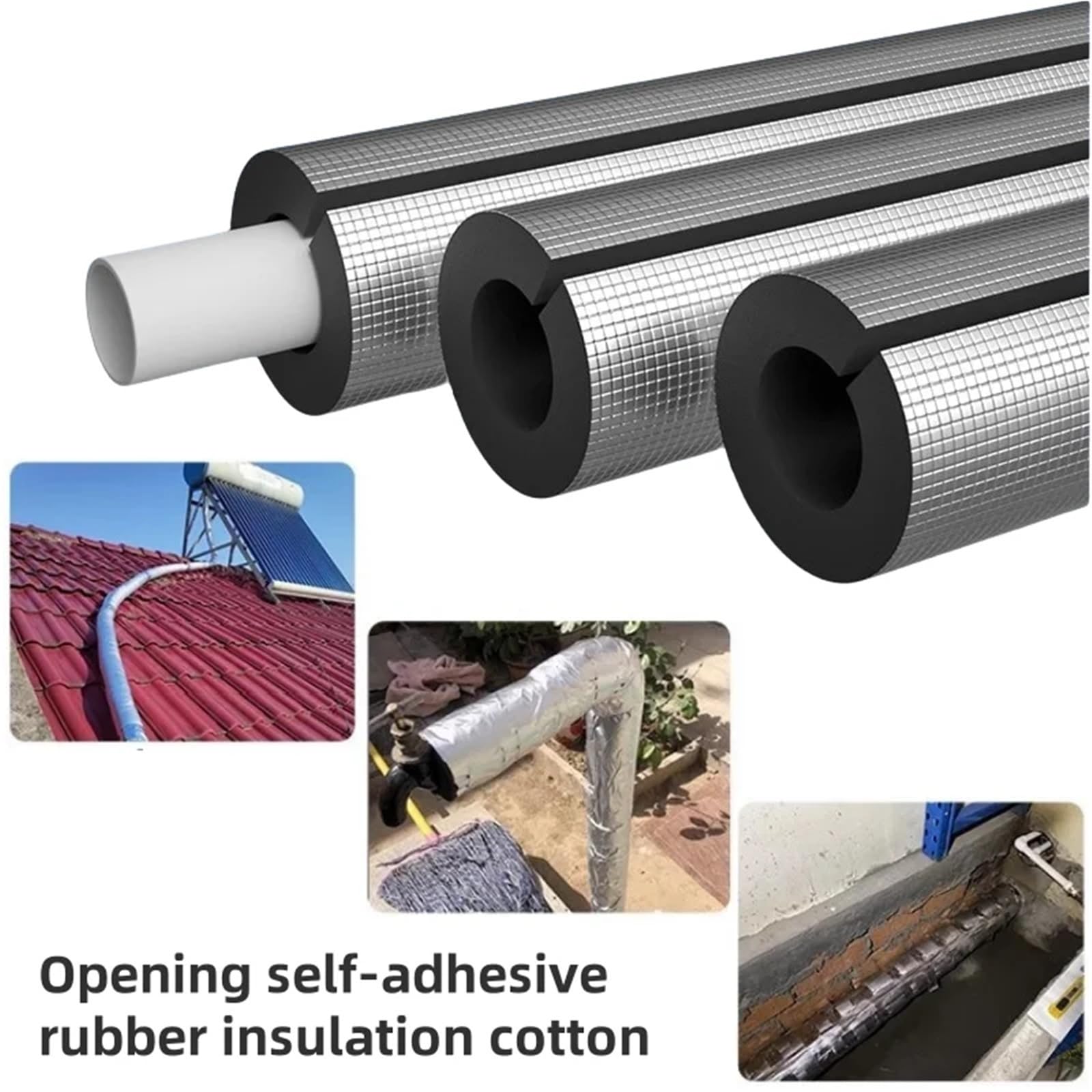 Tubo aislante de goma esponjosa 1,8 m, autoadhesivo, resistente a la intemperie, anticongelante y preservación del calor for exteriores Para Conductos De Aire Acondicionado(60mm self-adhesive)