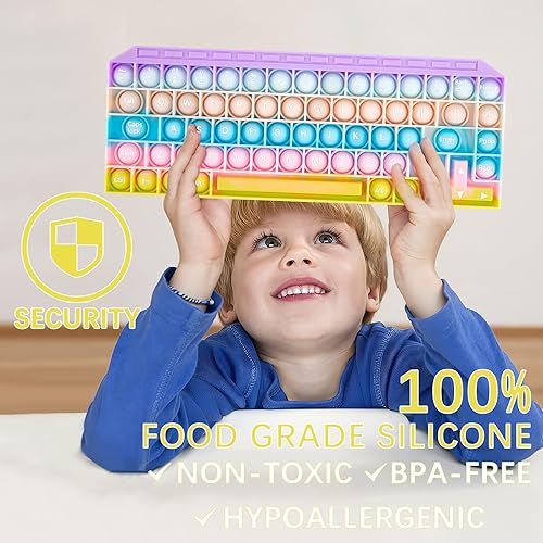 Miniatura 3 de Juguete para presionar burbujas para apretar, juguetes sensoriales para la ansiedad con forma de teclado arco iris, juguete de silicona para aliviar