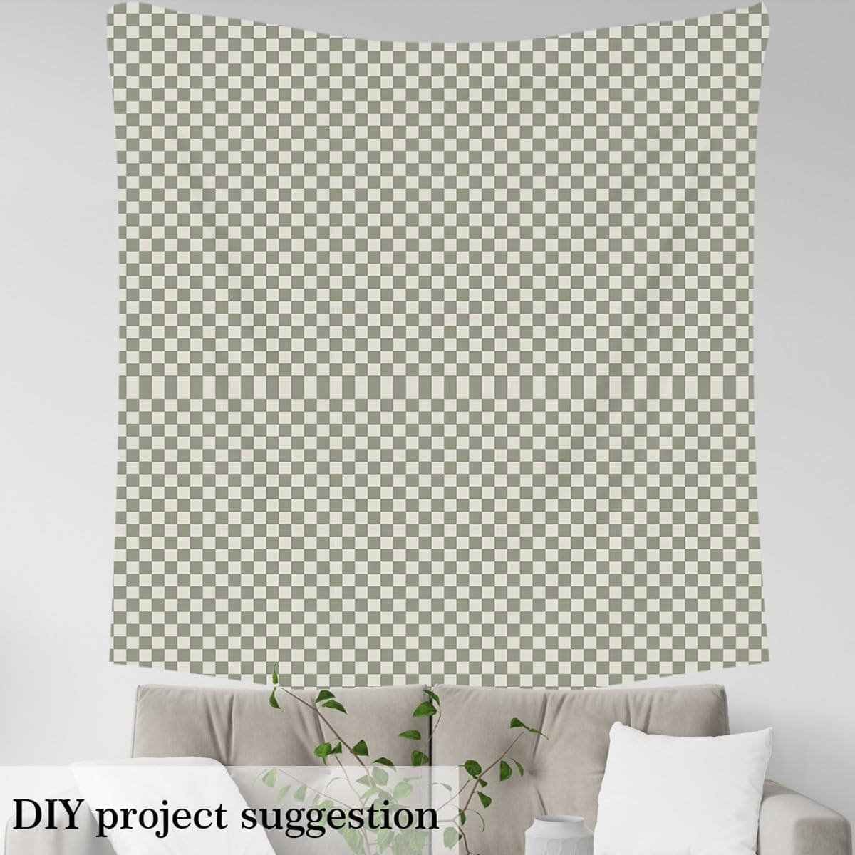 Erosebridal Plaid Upholstery Fabric Beige Sage Green Checkerboard Waterproof Outdoor Fabrics for Quilting Sewing Geometric Checkered Fabric by The Yard,Aesthetic Grid Modern Decor,3 Yards