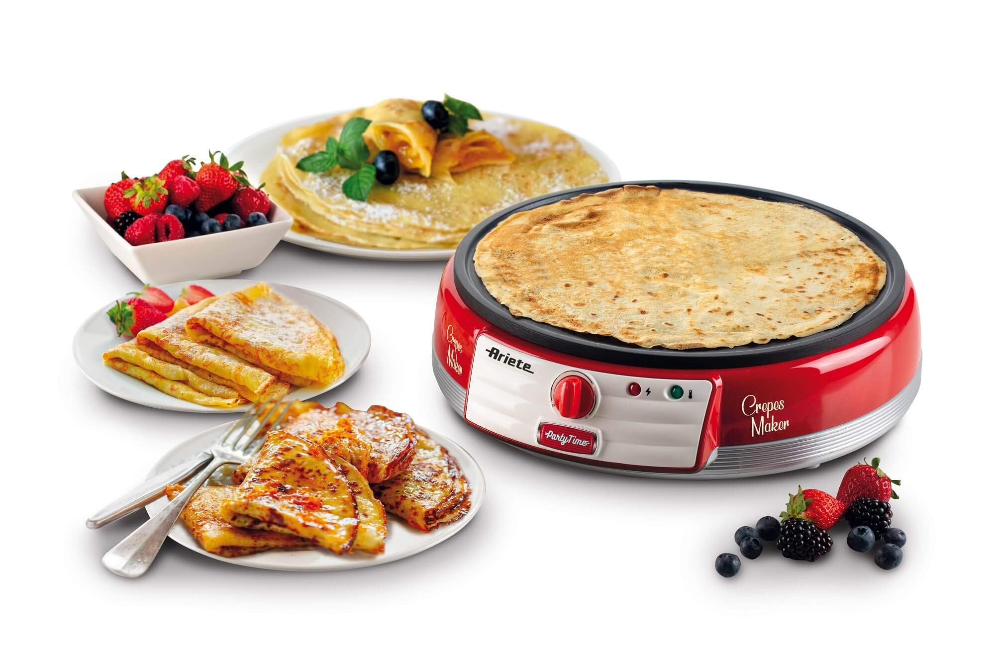Ariete Crêpière Party Time 202, Crêpière Électrique avec Plaque Anti-Adhésive, Plaque à Crêpes Électrique avec Spatule et Étaleur de Pâte Inclus, 1000W, Rouge