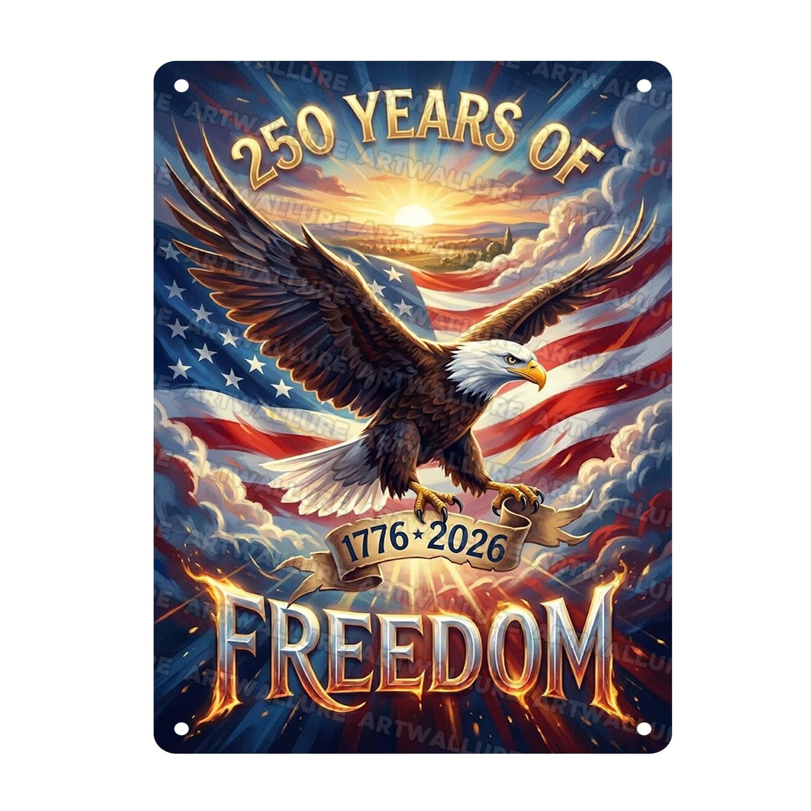 Patriotic American Metal Tin Sign 250 Years Of Freedom 1776 2026 Wall Decor For Veterans Living Room Man Cave Garage Bar Studio 12x16Inch