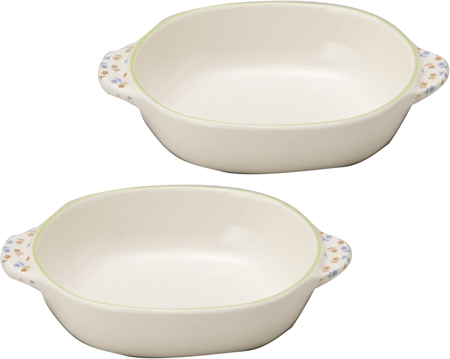 Sannto 13288-2 Banko Ware Oven-safe, Polka Dot Au Gratin Dish, Oval Green Line, Set of 2, Diameter Approx. 8.7 inches (22 cm), Microwave Safe, Made in Japan