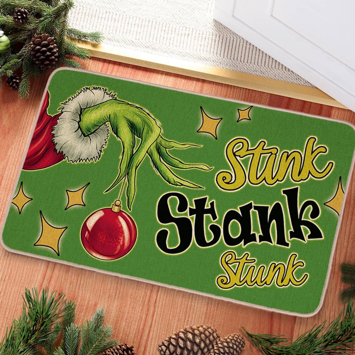 INFISIBLE Merry Christmas Door Mat Outdoor, Green Christmas