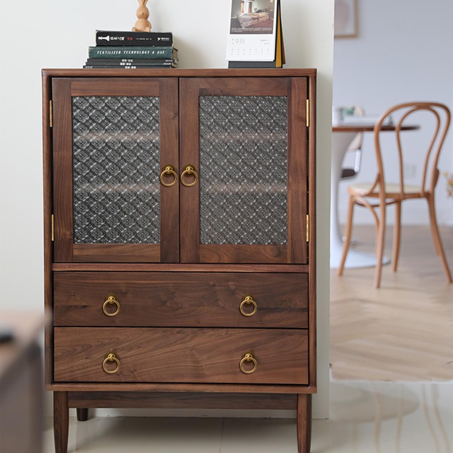 RZDEAL 12 Pack Solid Antique Brass Cabinet Pulls Ring Drawer Pulls, Antique Style Kitchen Cabinet Handles Pulls Vintage Pulls Brass Drawer Handles for Cabinets