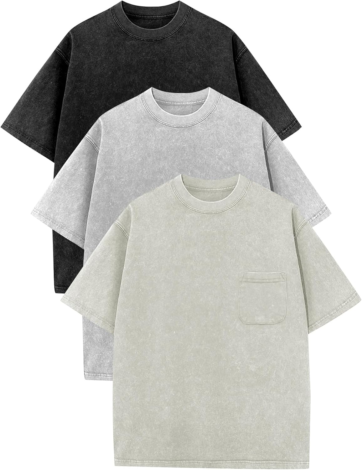 COZYPOIN 3 Pack Unisex Boys Girls T-Shirts Kids Short Sleeve Crewneck Acid Washed Tee Shirts Summer Tops 3-16Y
