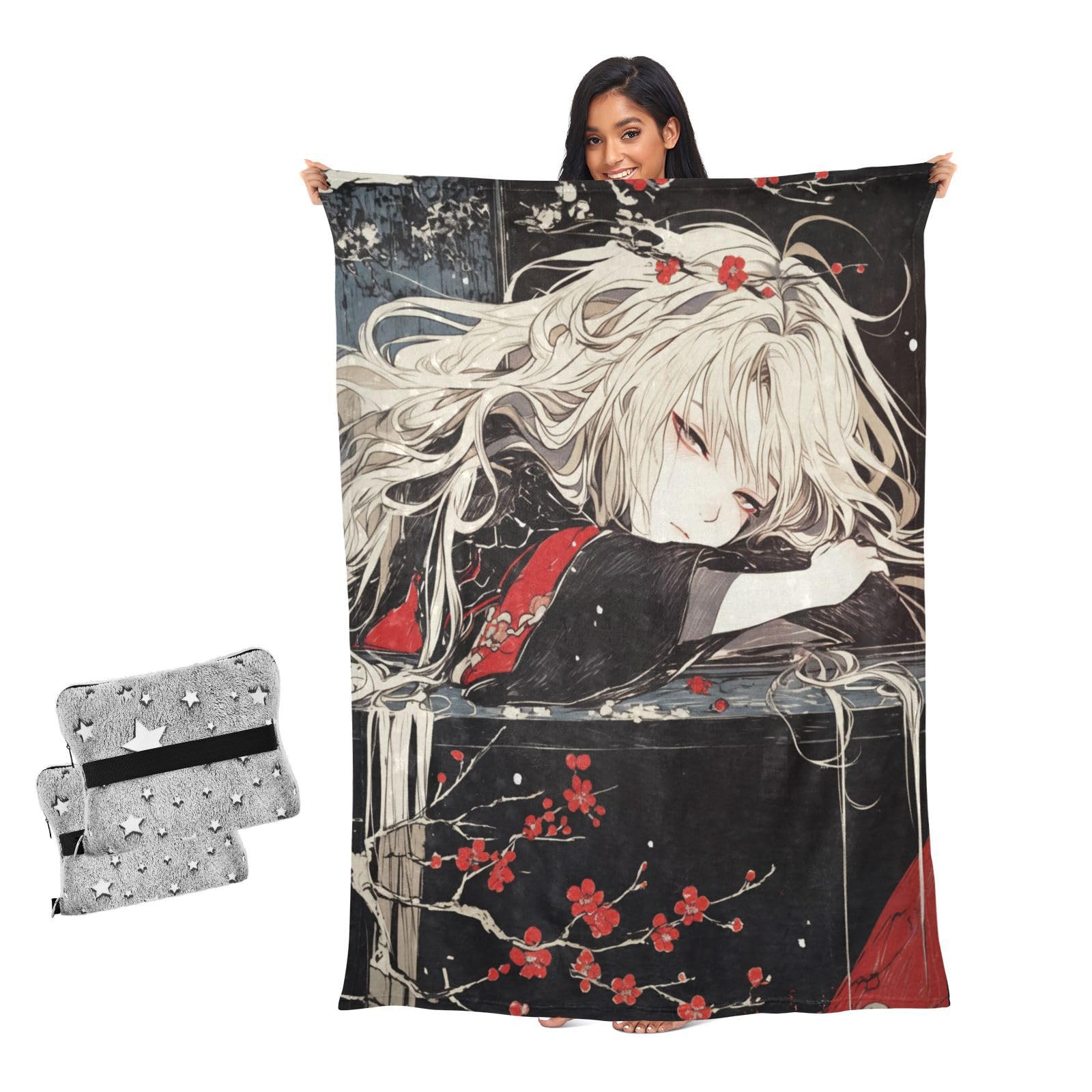Couvertures japonaises haut de gamme au motif floral rouge