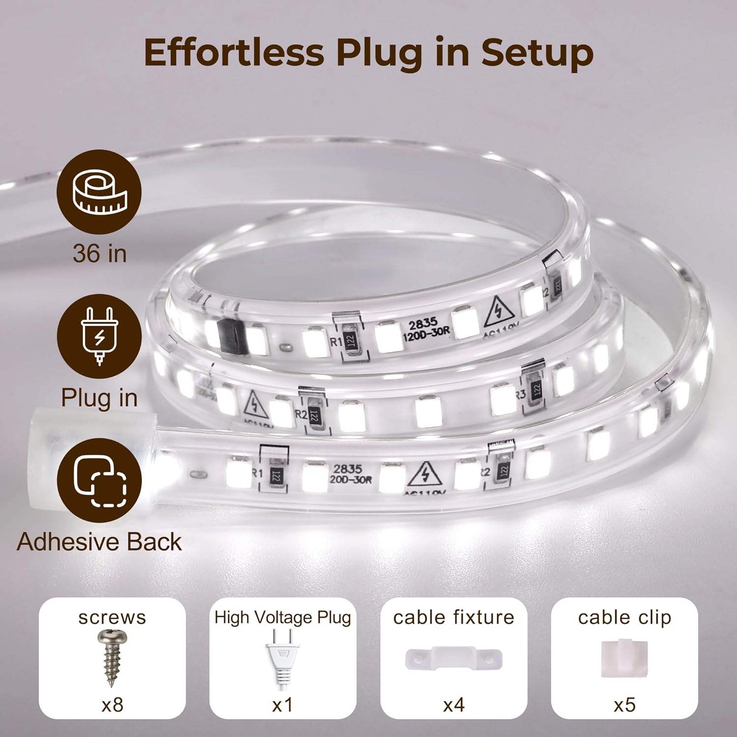 36inch Plug in Under Cabinet Lighting Strip for Kitchen, 120V Bright LED Under Counter Lights 6000k White Slim, Luces para Cocina Bajo Gabinete Under Shelf Wired Light for Sink/Workbench/Bookshelf